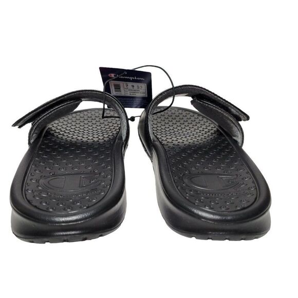 Champion Unisex Slide Sandals Men Size 7 Women Size 9 Black Hook & Loop Closure - Picture 5 of 12